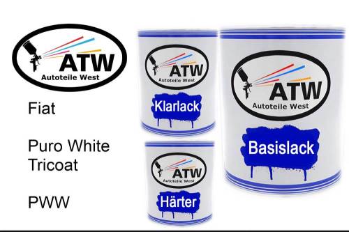 Fiat, Puro White Tricoat, PWW: 1L Lackdose + 1L Klarlack + 500ml Härter - Set, von ATW Autoteile West.